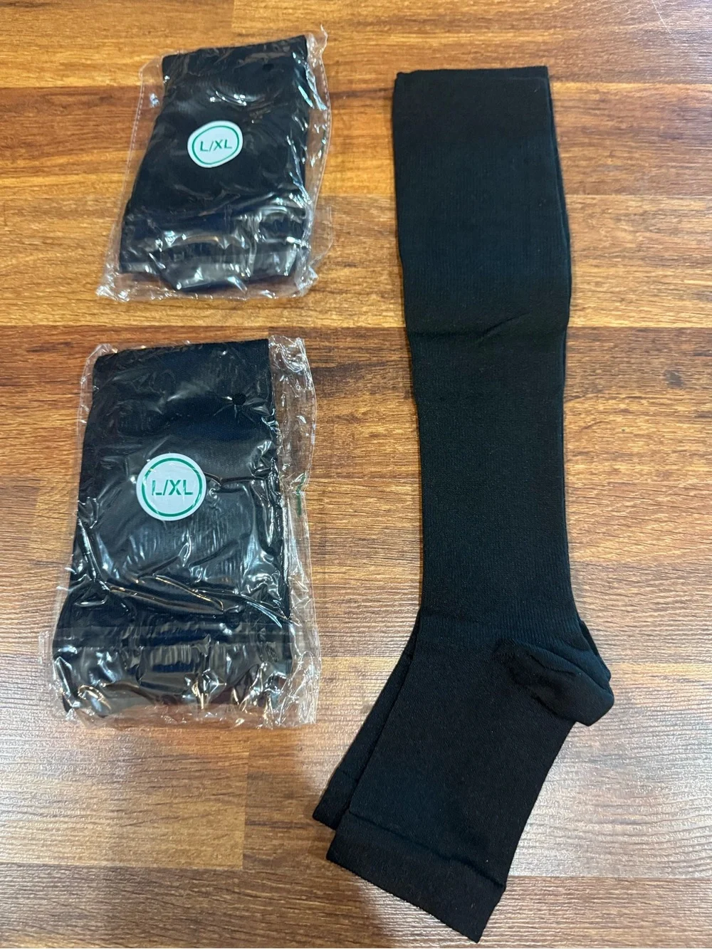 Unisex Black Compression Footless Calf Socks - 3 Pack Size L/XL